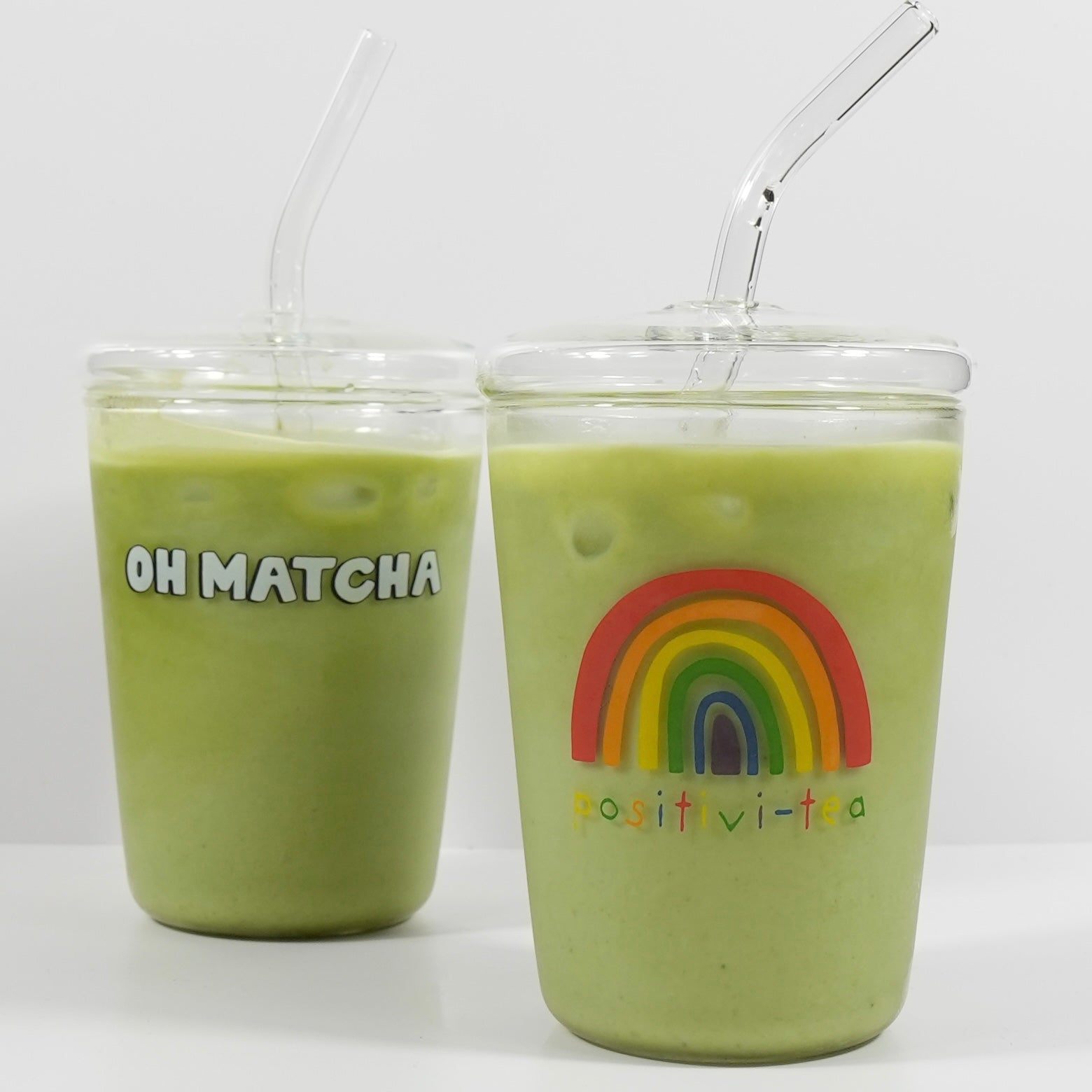 Positivi-tea Glass Cup and straw – Oh Matcha